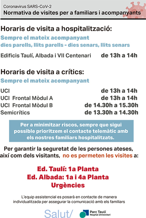 Clic per a més informació - Normativa de visites per a familiars i acompanyants